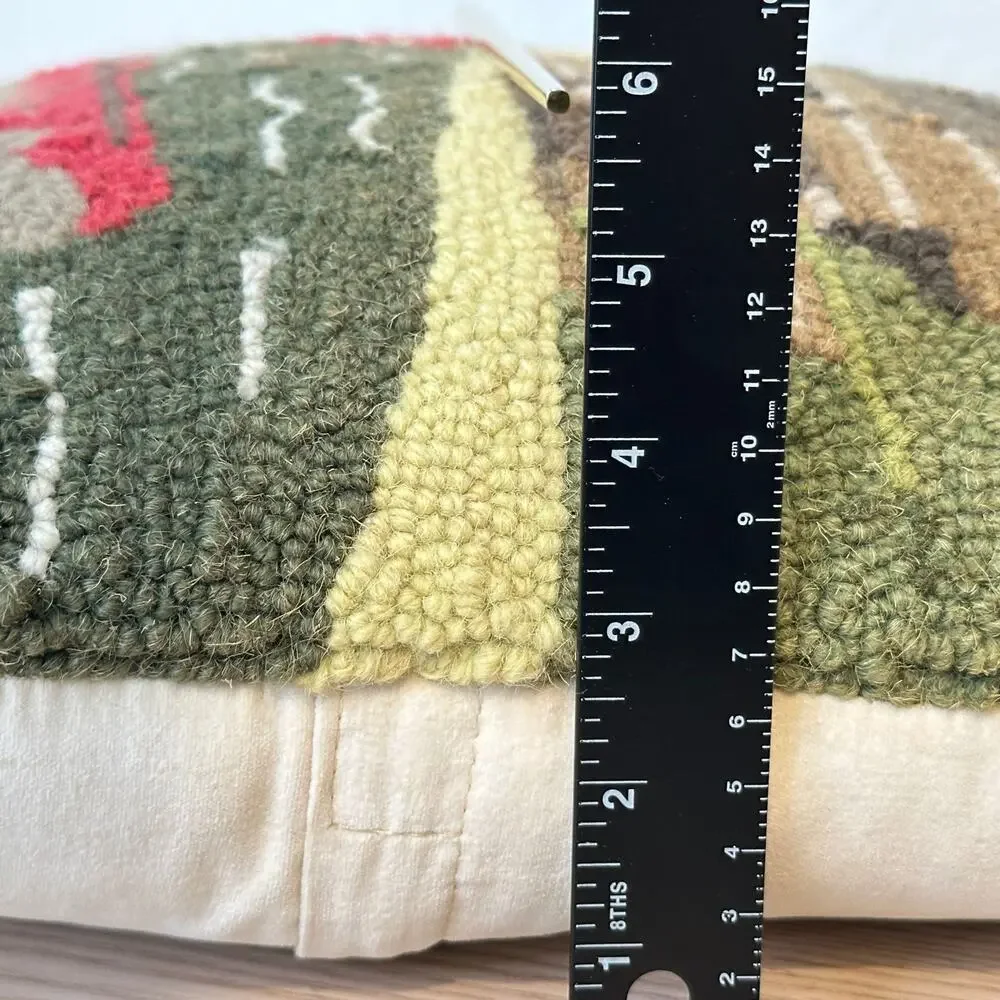 Hooked Wool Throw Pillow 14x14 Dog Canoe Lake House Cabin Trees Forest Classic
